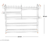 Stainless steel 5-shelf kitchen utensils rack (30L x 36H inches, upper plate). Modern modular storage solution for dishware and cutlery